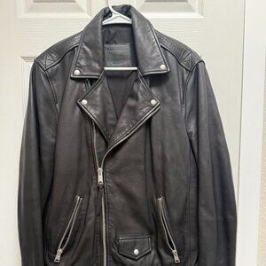 ALLSAINTS MEN MEDIUM BLACK MILO ASYMMETRICAL 100% LEATHER BIKER JACKET